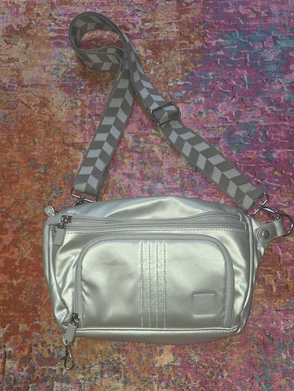 IHKWIP Metallic Silver Crossbody Bag with Adjustable Strap